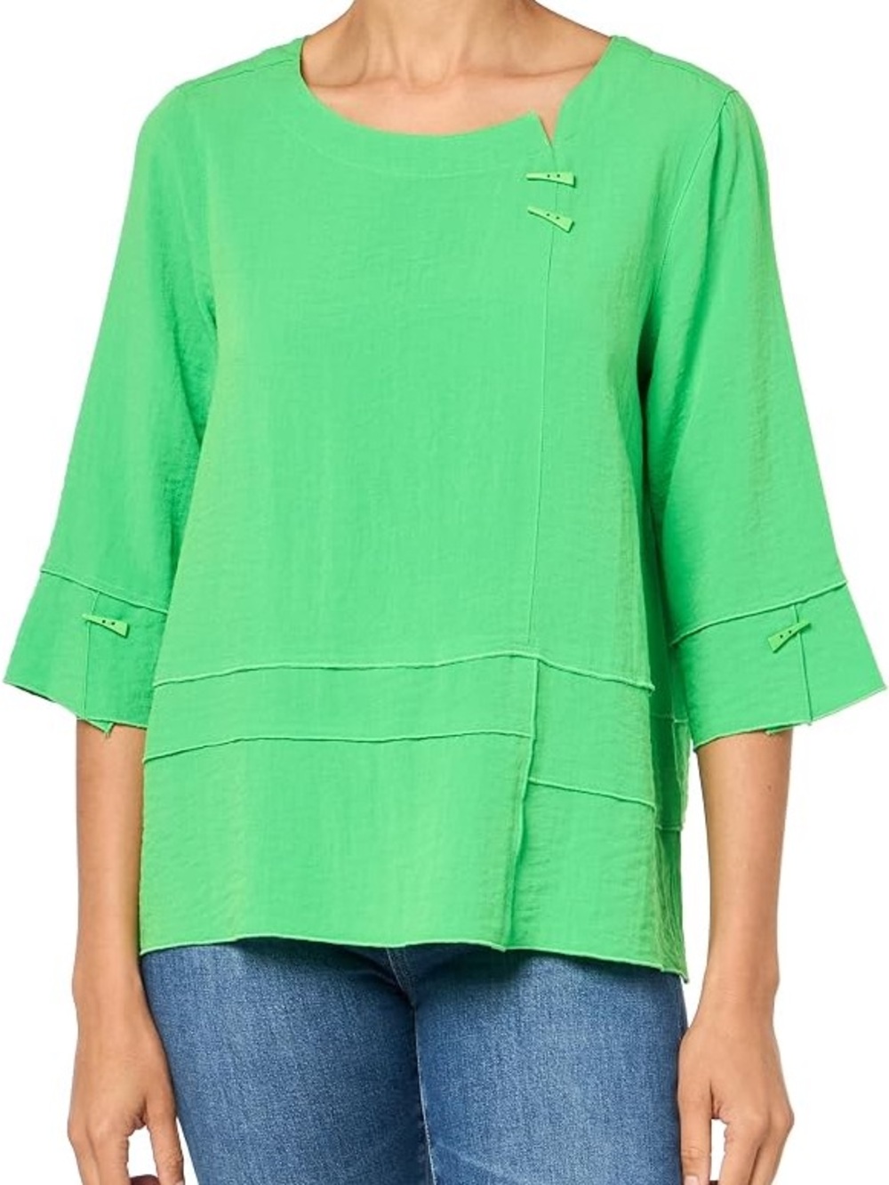 NWOT Ali Miles Linen Womens Lime Green Layered Tunic Top 1X Tunic Artsy Coastal